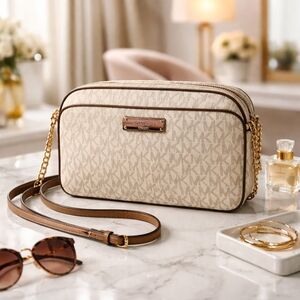 Michael Kors Monogram Cream Crossbody Bag